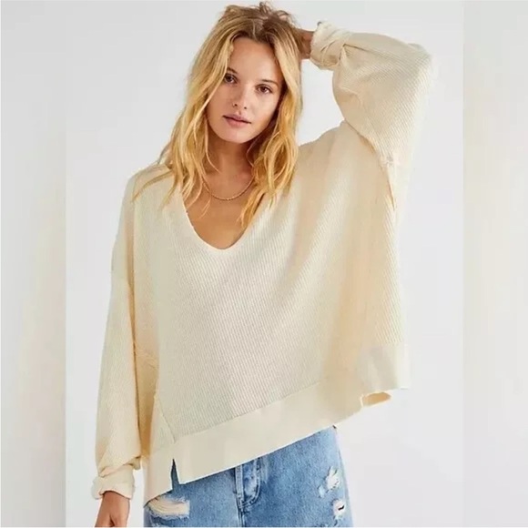 Free The People Buttercup Long Sleeve Waffle Top - Picture 1 of 8
